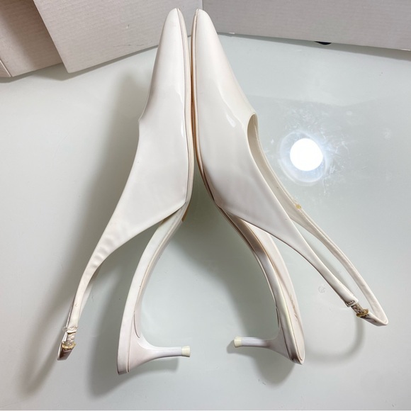Zara White Slingback low Heels Pointed Toe Faux Patent leather EU40 US9M - Picture 7 of 11